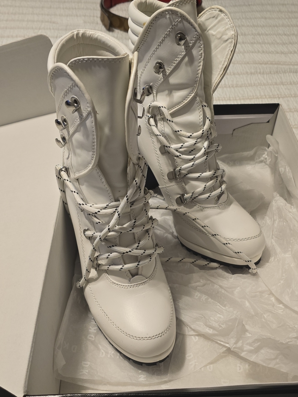 DKNY White Lace-Up Women’s Alpine Boots
